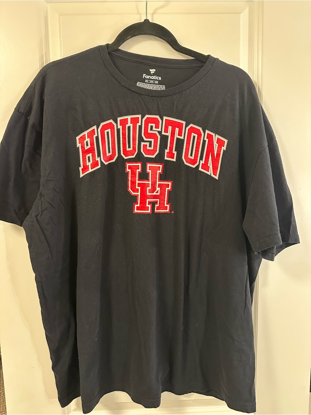 Fanatics Black Tee with Red Houston and UH Logo